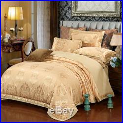 Gold Color Bedding Set 4pcs Upscale Silk Jacquard Pure Cotton