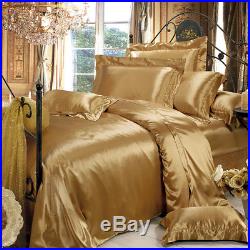 Luxury Silk Bedding Set Gold 19 Momme Pure Silk Fitted Flat Bed