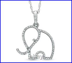 0.20CT Pave Set Moissanites Beautiful Elephant Pendant In Pure 10K White Gold