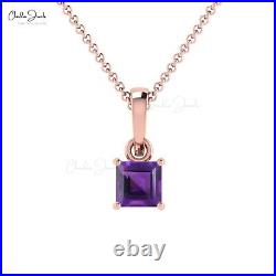 0.35 CT Square Cut Natural Amethyst Solitaire Pendant Prong Set in 14k Pure Gold