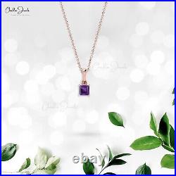 0.35 CT Square Cut Natural Amethyst Solitaire Pendant Prong Set in 14k Pure Gold