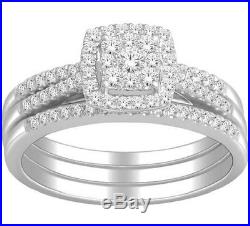 1.00 Carat Trio Wedding/Engagement Ring Set 10 KT in Pure White Gold Ringset