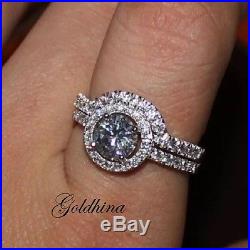 1.20 Crt Round Designer Sapphire and Diamond Halo Wedding Ring Set Pure 14k Gold