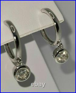1.20Ct Round Diamond Bezel Set Drop Dangle Earrings 14k White Gold Over