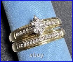 1/4CT Marquise Diamond Engagement Wedding Ring Bridal Set 10K Yellow Gold Size 9