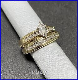 1/4CT Marquise Diamond Engagement Wedding Ring Bridal Set 10K Yellow Gold Size 9