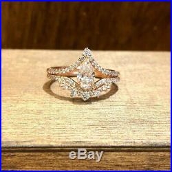 1.50 Carat Pear Cut Diamond Crown Bridal Engagement Ring Set 10K Rose Pure Gold