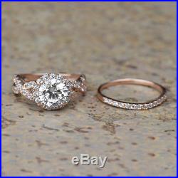 1.51 Ct Halo Bridal Set Engagement Ring In Pure 14K Rose Gold Finish