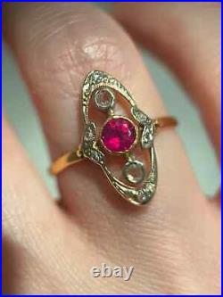1.6 Ct Simulated Ruby Perfect Art Deco Vintage Style Ring 14K Yellow Gold Plated