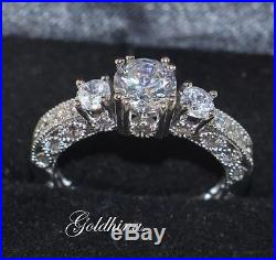1.70 Crt White Sapphire 3 Stone Engagement Band Ring Set 10k Pure White Gold