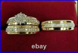 1.8Ct Round Cut Diamond Wedding Trio Bridal Set For Gift Ring 14K Yellow Gold FN