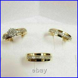 1.8Ct Round Cut Diamond Wedding Trio Bridal Set For Gift Ring 14K Yellow Gold FN