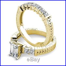 1.95 CTW REAL EMERALD CUT DIAMOND Bridal Set PURE Yellow Gold 18KT I/SI1, RETAIL