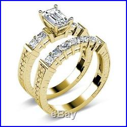 1.95 CTW REAL EMERALD CUT DIAMOND Bridal Set PURE Yellow Gold 18KT I/SI1, RETAIL
