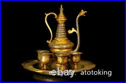 10 Chinese antiques pure copper gold plated Handmade Phoenix pattern teapot set