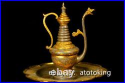 10 Chinese antiques pure copper gold plated Handmade Phoenix pattern teapot set