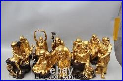 10 Tibet Pure Bronze 24K Gold Buddhism Custodian eighteen Arhat Monk Buddha Set