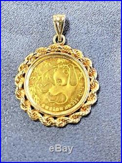 10 Yuan 1985 Chinese Panda 1/10oz. 999 pure gold coin set in 14k rope pendant