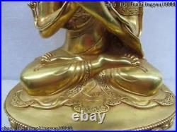 100% Pure Bronze Copper 24K Gold Gild Tsong-kha-pa Tsongkhapa Buddha Statue Set