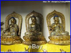 100% Pure Bronze cloisonne 24K Gold Three Tathagata Sakyamuni Buddha Statue set