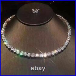 10Ct Round Lab-Created Diamonds 14K White Gold Finish Tennis Necklace & Stud Set