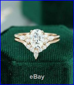 10K Pure Rose Real Gold Wedding Engagement Band Ring Set OVAL White Diamond