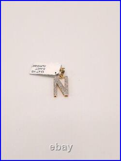 10K Pure Yellow Gold Custom 0.44 CTW Diamond N Letter Pendant 1.4g Charm NEW