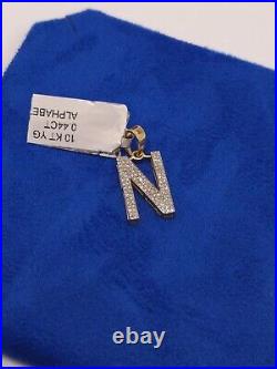 10K Pure Yellow Gold Custom 0.44 CTW Diamond N Letter Pendant 1.4g Charm NEW