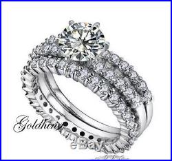 10K White Pure Gold 1.6CT Diamond Engagement Ring Wedding Trio Set For His & Her