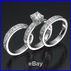 10K White Pure Gold 3CT Diamond Engagement Ring Wedding Trio Set For His & Her