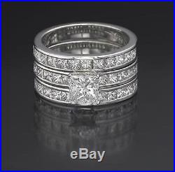 10K White Pure Gold 3CT Diamond Engagement Ring Wedding Trio Set For His & Her