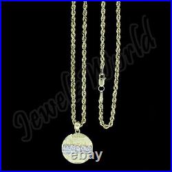 10K Yellow Gold Last Supper Jesus Charm Pendant With 2mm Rope Chain Necklace Set