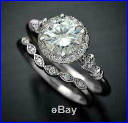 10k REAL White Pure Gold Diamond Engagement Wedding Bridal Ring Band Set 3 Ct