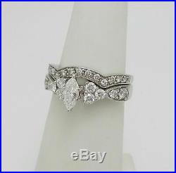 10k Real White Pure Gold Band Engagement Wedding Ring Set Marquise Cut Diamond