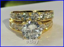 10k Real Yellow Pure Gold Ladies Band Engagement Wedding Ring Set Round Diamond