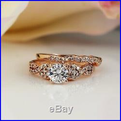 10k Rose Pure Gold Round White Diamond Wedding Band Set Engagement Ring For lady