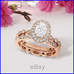10k Rose Solid Pure Gold Oval White Diamond Wedding Band Set Engagement Ring