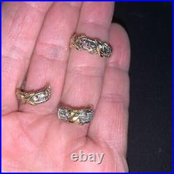 10k Solid 2-tone Gold Diamond Cut XX Wedding Band Ring & Earrings Set Sz 7 4 Gr