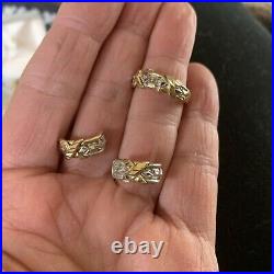 10k Solid 2-tone Gold Diamond Cut XX Wedding Band Ring & Earrings Set Sz 7 4 Gr