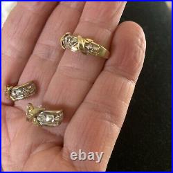 10k Solid 2-tone Gold Diamond Cut XX Wedding Band Ring & Earrings Set Sz 7 4 Gr