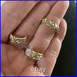 10k Solid 2-tone Gold Diamond Cut XX Wedding Band Ring & Earrings Set Sz 7 4 Gr