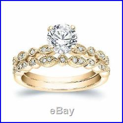 10k Yellow Pure Gold Diamond 2 Ct Wedding Band Set Women's Engagement Ring