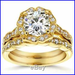 10k Yellow Real Pure Gold Cushion White Diamond Wedding Band Set Engagement Ring