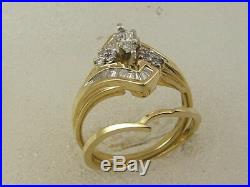 10k Yellow Real Pure Gold Diamond Wedding Band Set Ladies Engagement Ring