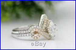 10k Yellow White Pure Real Gold Pear Diamond Bridal Set Wedding Engagement Ring