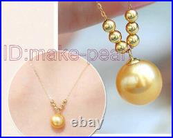 10mm AAA+ Golden South Sea Pearl Pendant&Necklace Solid 18K Yellow Gold Sets