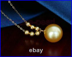 10mm AAA+ Golden South Sea Pearl Pendant&Necklace Solid 18K Yellow Gold Sets