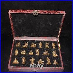11.81A set Pure copper Eighteen arhat Buddha small statue With box Figurines