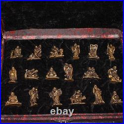 11.81A set Pure copper Eighteen arhat Buddha small statue With box Figurines