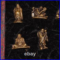 11.81A set Pure copper Eighteen arhat Buddha small statue With box Figurines